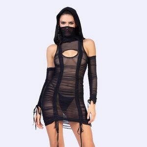 Badinka Horizon Black Hooded Ruched Dress and Gloves